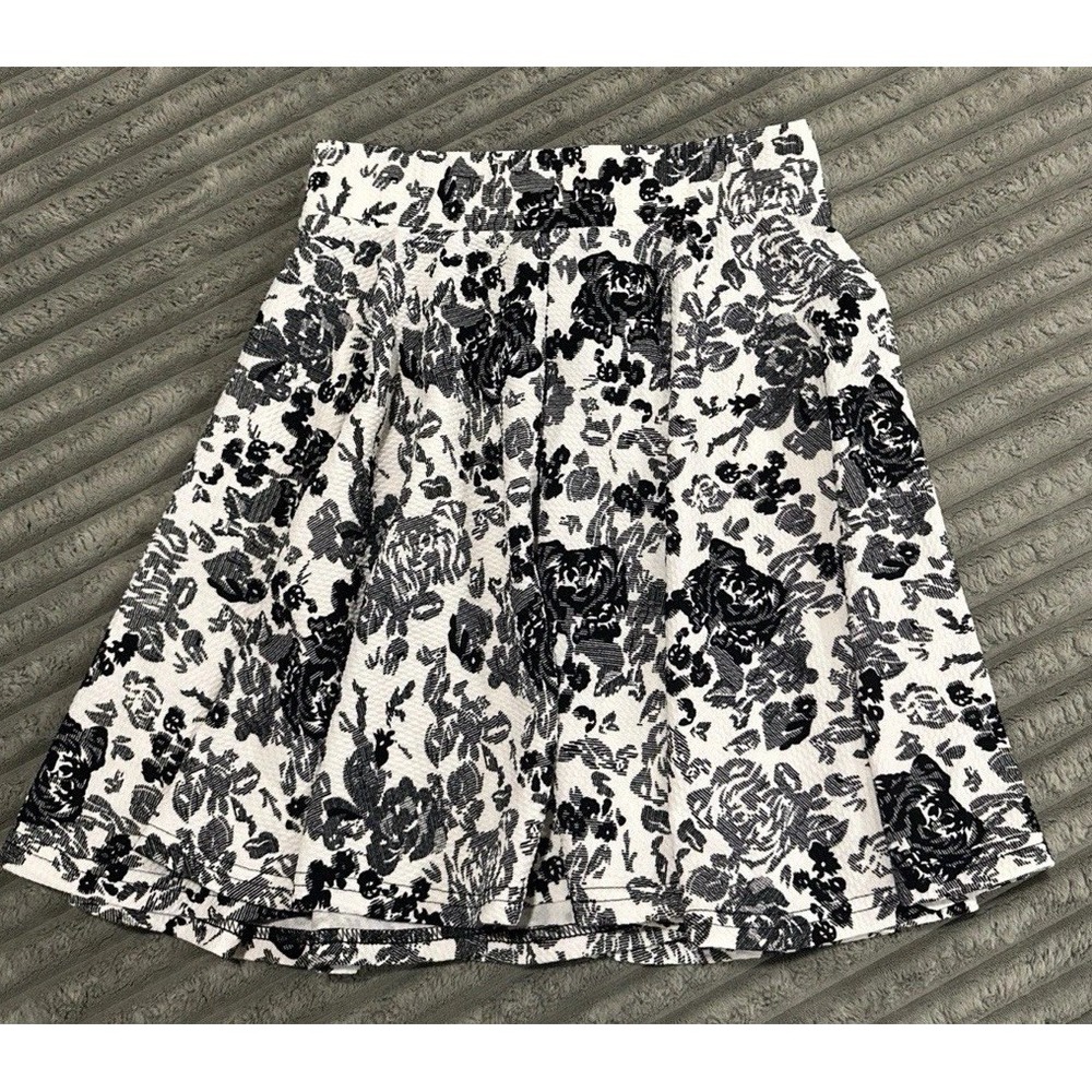 Skirt Kathy Pleated Pleats Black White Floral Short Mini Pull On Women Small S
